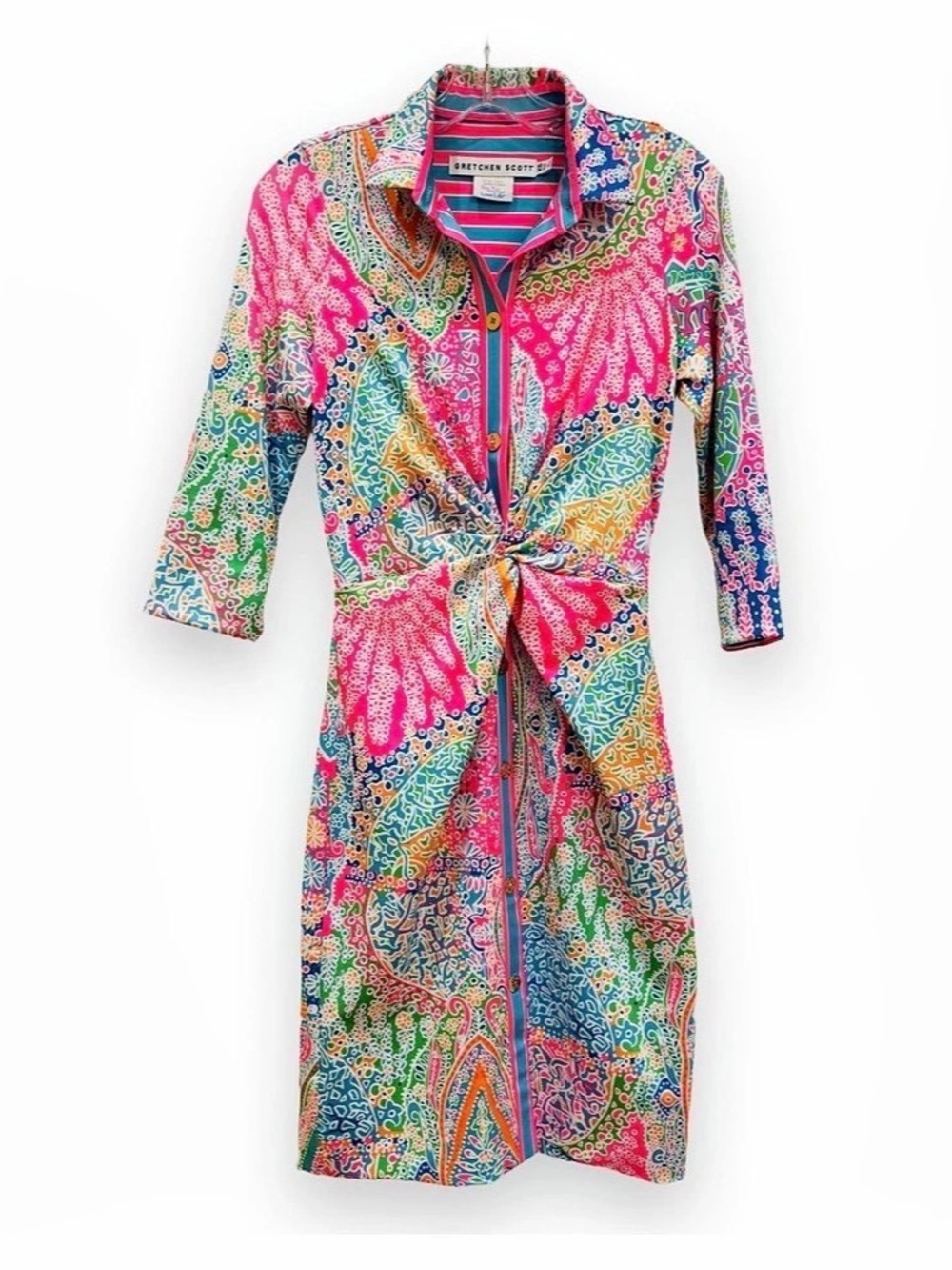 Gretchen Scott Twist & Shout Dress Paisley Pink & Blue XS